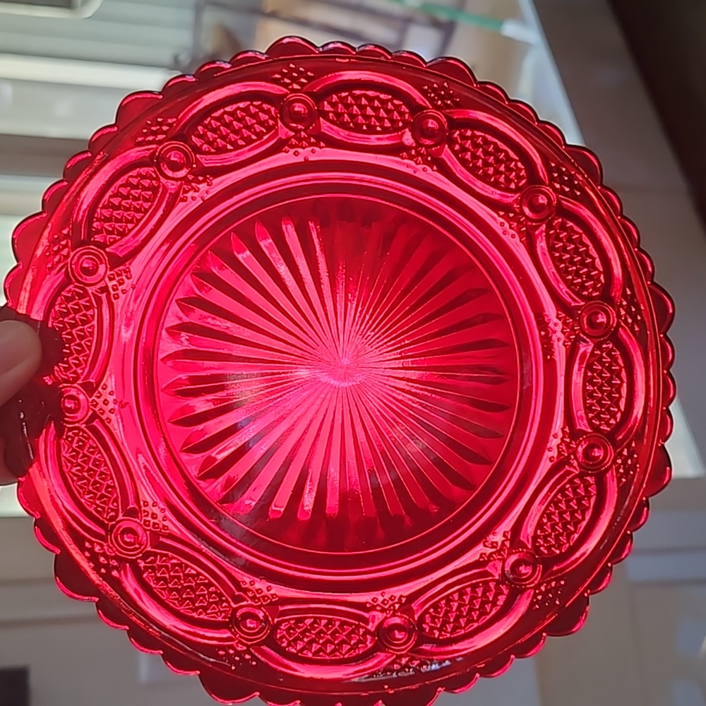 Avon Vintage 1876 Cape Cod Ruby Red desert plates. Nice for Christmas!